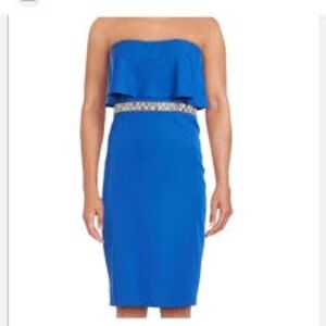 Aidan Mattox Strapless Blue Dress with Embellished Waist